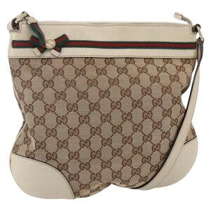 Authentic GUCCI GG Canvas Web Sherry Line Pretty Bag Beige Gold 257065